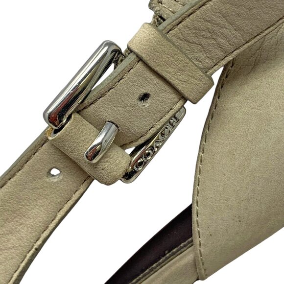 COACH Apryl Stone Nubuck Cut Out Peep Toe‎ Logo Buckle Stilettos - Picture 5 of 13